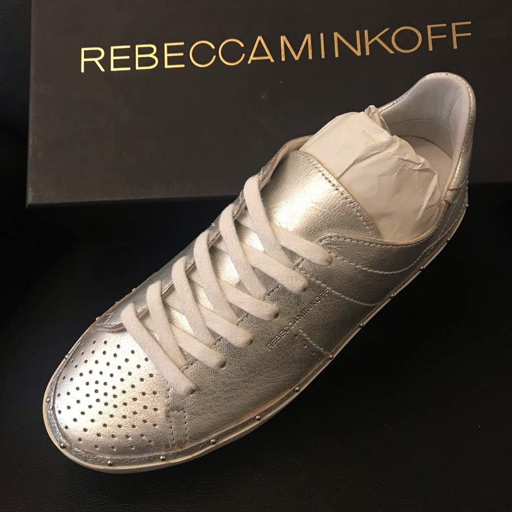 Rebecca Minkoff Silver Women's Michell Metallic with Studded Trim Sneakers.